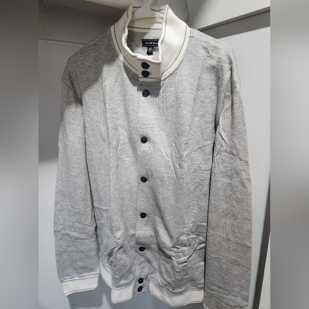 Saks Fifth Avenue Grey Buttoned clasp sweatshirt fabric cardigan